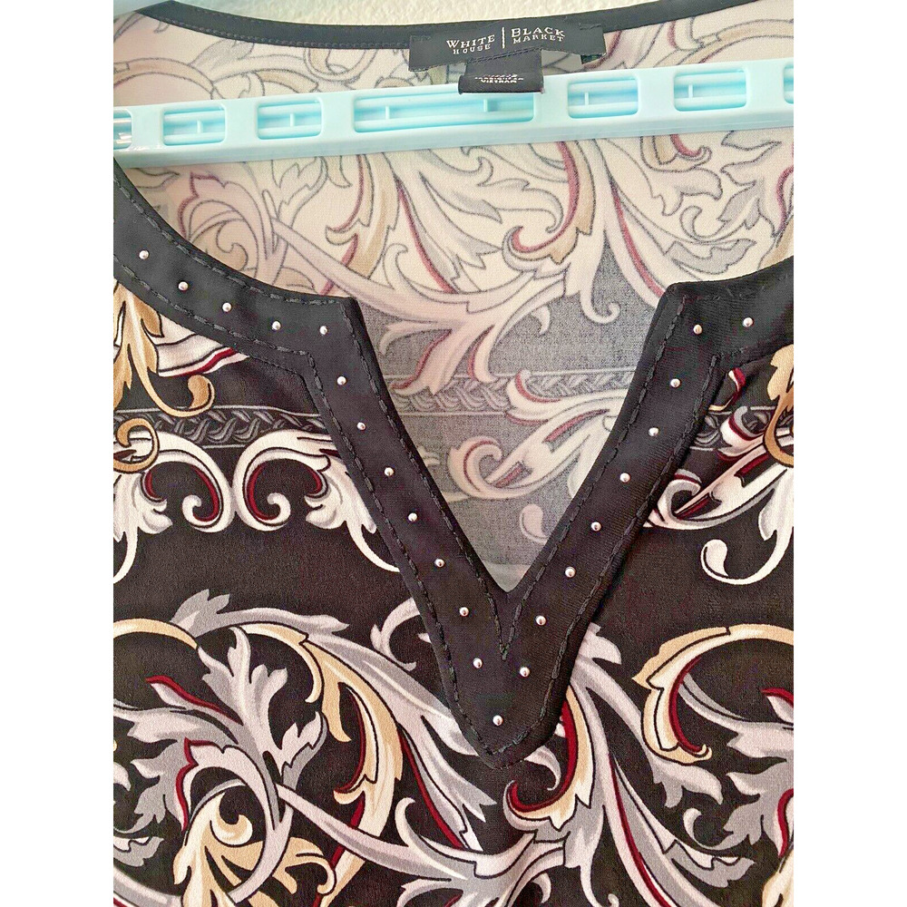 White House Black Market Tunic Dress Women Size M Black Multicolor Print Studded - Picture 3 of 6